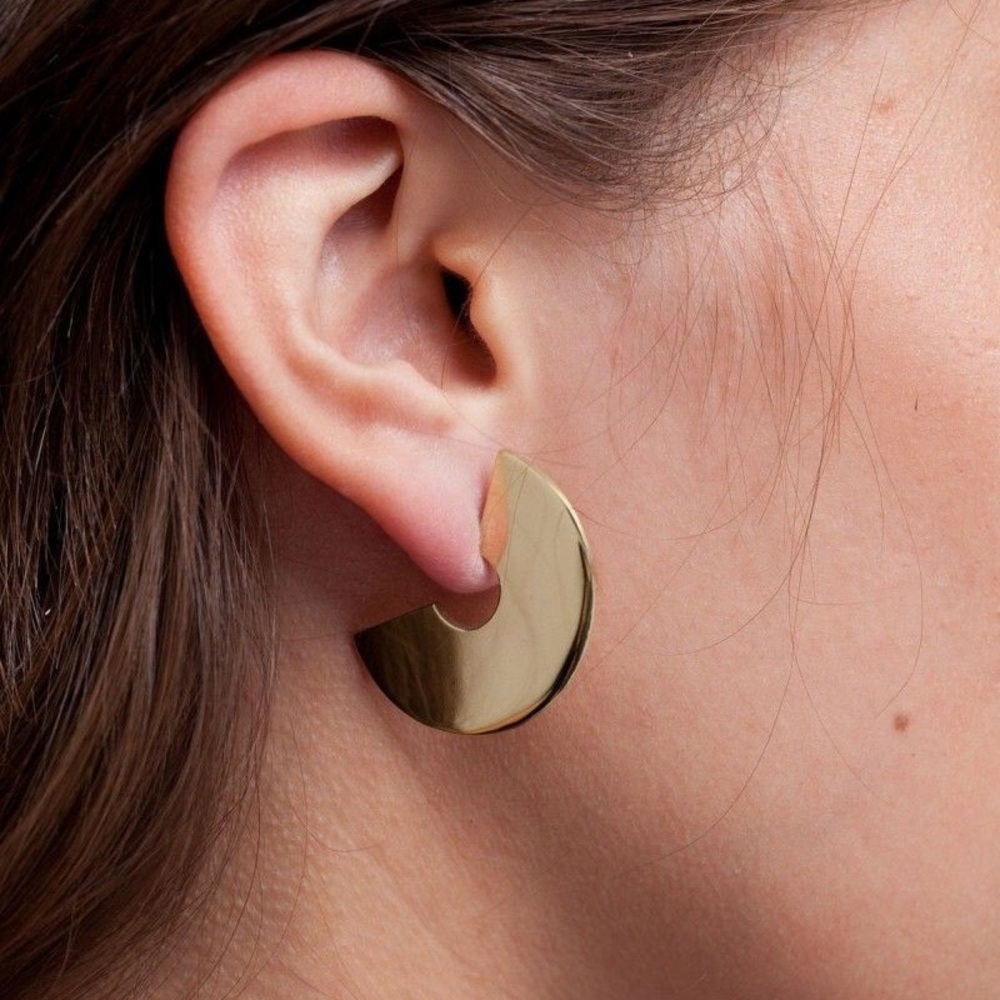 Half Moon Gold Hoop Earrings - Picture 2 of 3